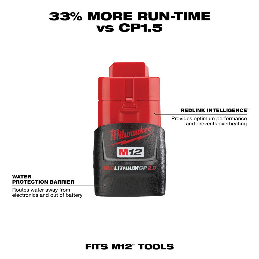 Milwaukee 48-11-2420 M12 REDLITHIUM Compact CP 2.0 Ah Battery Pack