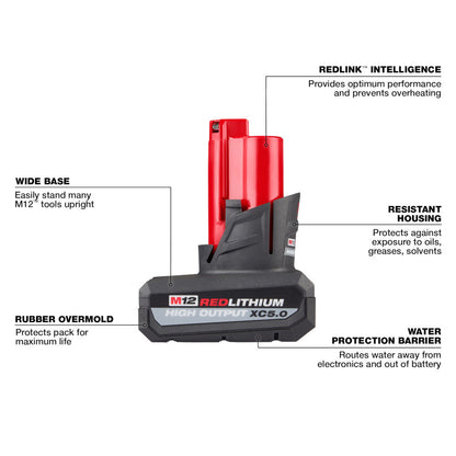 Milwaukee 48-11-2450 M12 REDLITHIUM Extended Capacity XC 5.0 Ah Battery Pack