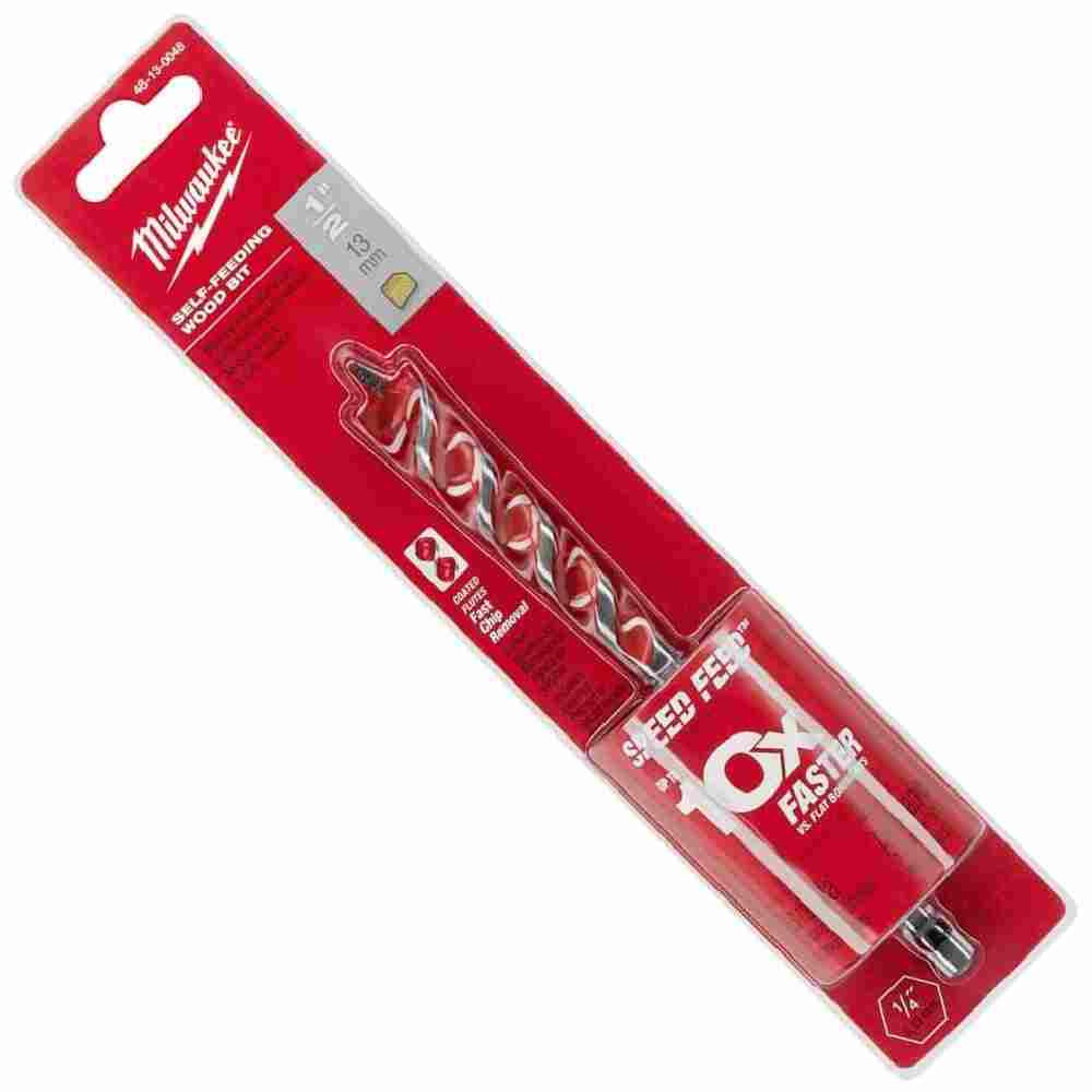 Milwaukee 48-13-0048 SPEED FEED 1/2 inch x 6 inch Self-Feeding Wood Bit showing in packaging