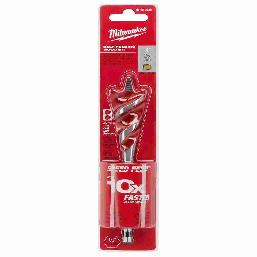Milwaukee 48-13-0088 SPEED FEED 1 inch x 6 inch Self-Feeding Wood Bit showing in packaging