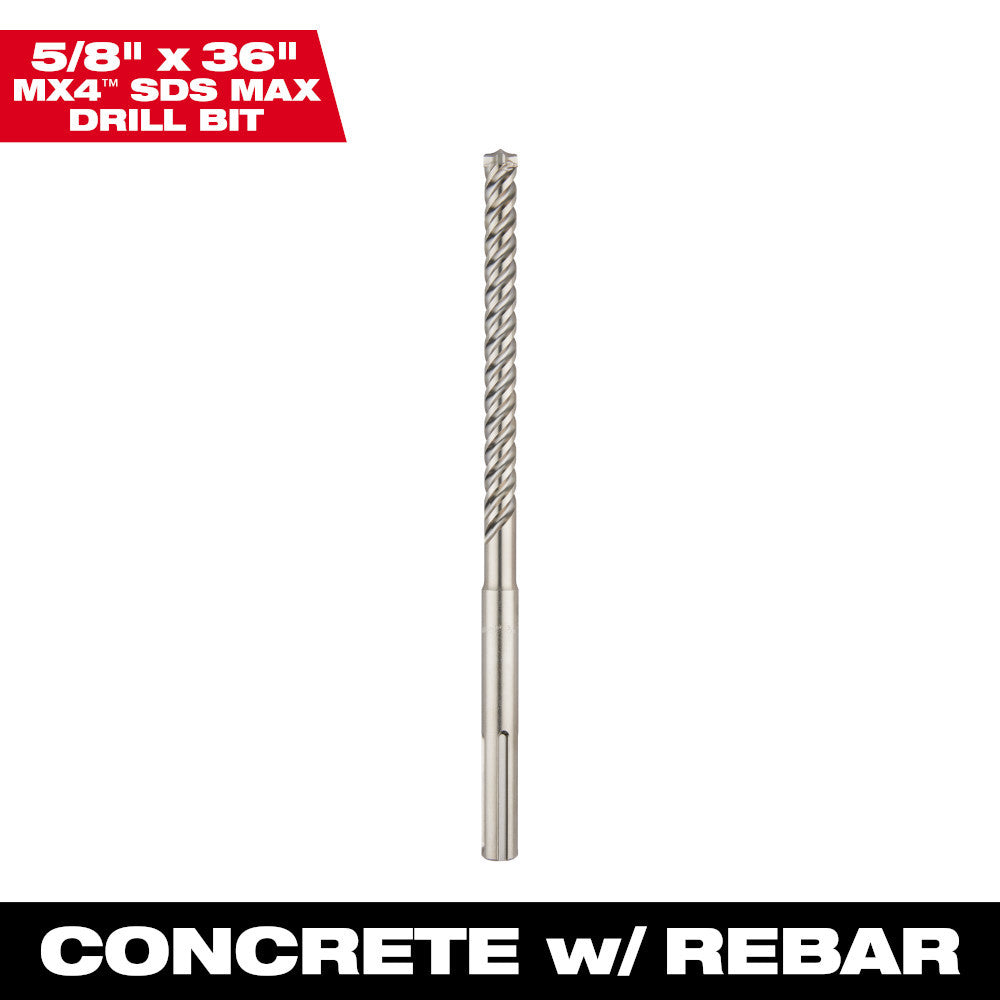 Milwaukee 48-20-3922 5/8 Inch x 31 Inch x 36 Inch MX4 4-Cutter SDS-MAX Rotary Hammer Drill Bit