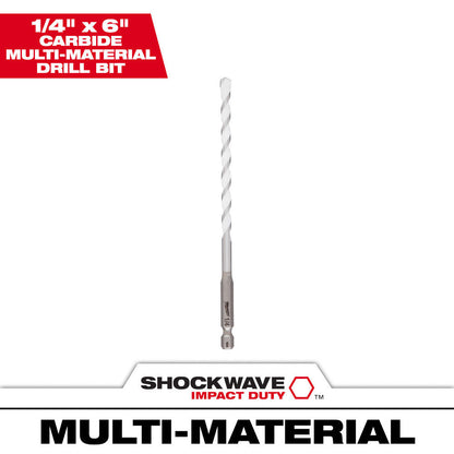 Milwaukee 48-20-8886 SHOCKWAVE 1/4 Inch x 6 Inch Carbide Multi-Material Drill Bit