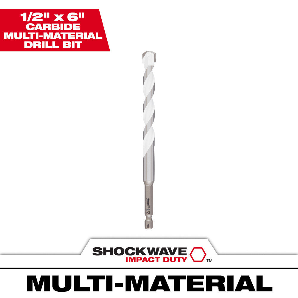 Milwaukee 48-20-8892 SHOCKWAVE 1/2 Inch x 6 Inch Carbide Multi-Material Drill Bit