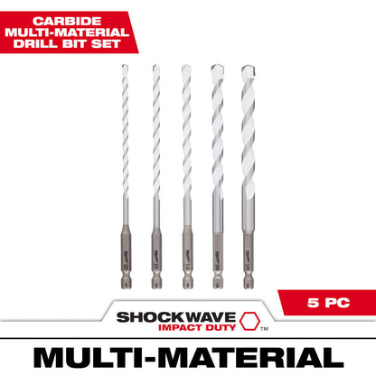 Milwaukee 48-20-8898 5pc SHOCKWAVE Carbide Multi-Material Drill Bit Set