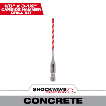 Milwaukee 48-20-9000 SHOCKWAVE 1/8-inch x 2-inch x 3-1/2-inch Carbide Hammer Drill Bit