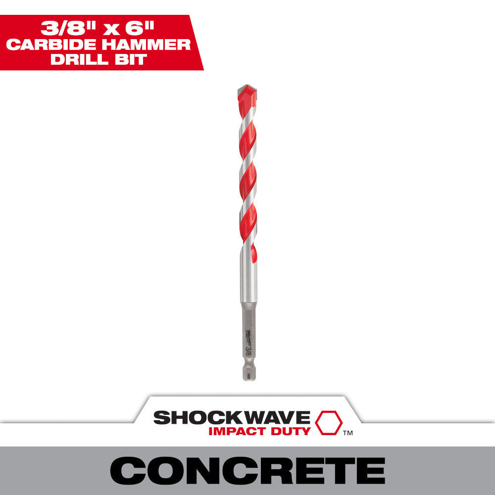 Milwaukee 48-20-9021 SHOCKWAVE 3/8-inch x 4-inch x 6-inch Carbide Hammer Drill Bit