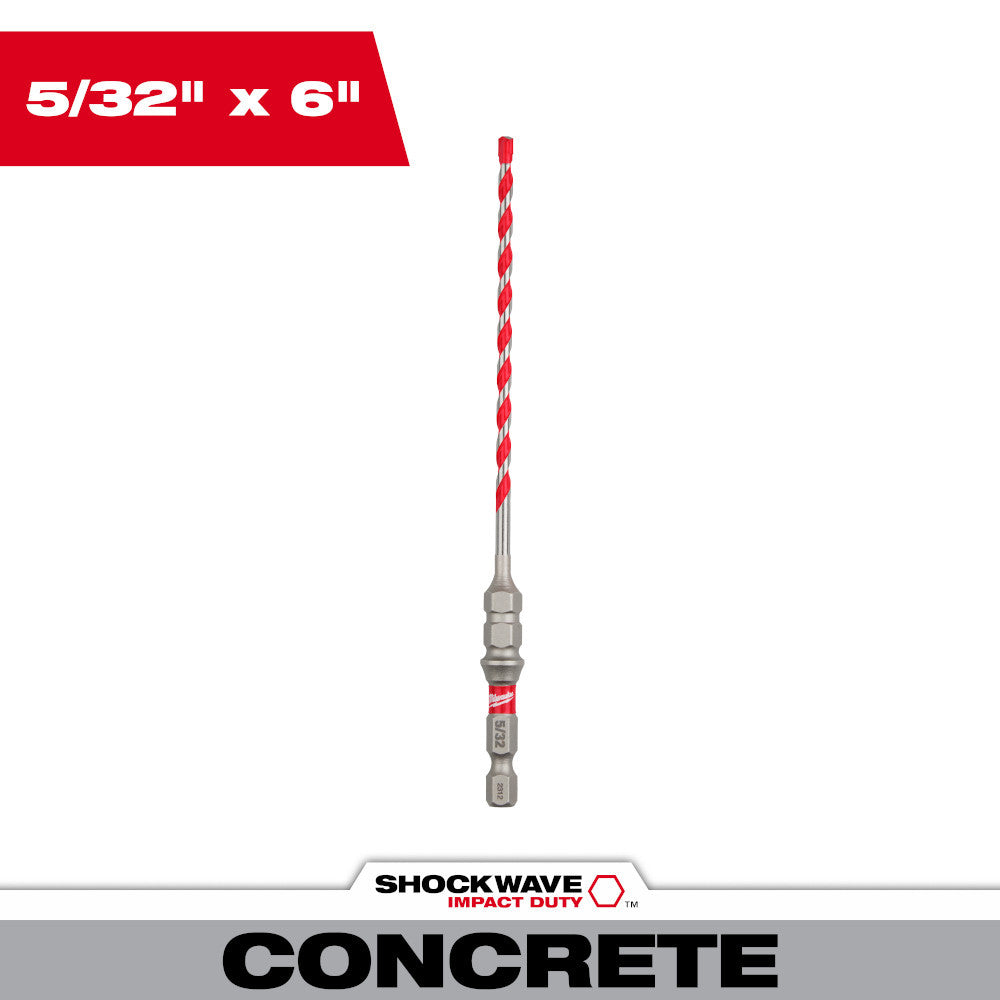 Milwaukee SHOCKWAVE 48-20-9092 5/32 Inch x 6 Inch Carbide Hammer Drill Bit for Concrete Screws