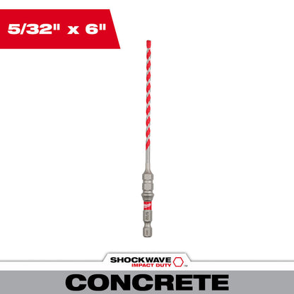 Milwaukee SHOCKWAVE 48-20-9092 5/32 Inch x 6 Inch Carbide Hammer Drill Bit for Concrete Screws