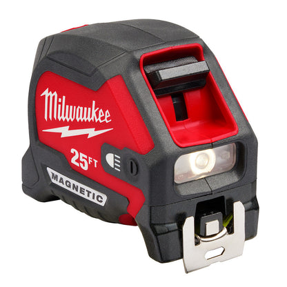 Milwaukee 48-22-0428 25 ft. Compact Wide Blade Magnetic Tape Measure with Rechargeable 100L Light