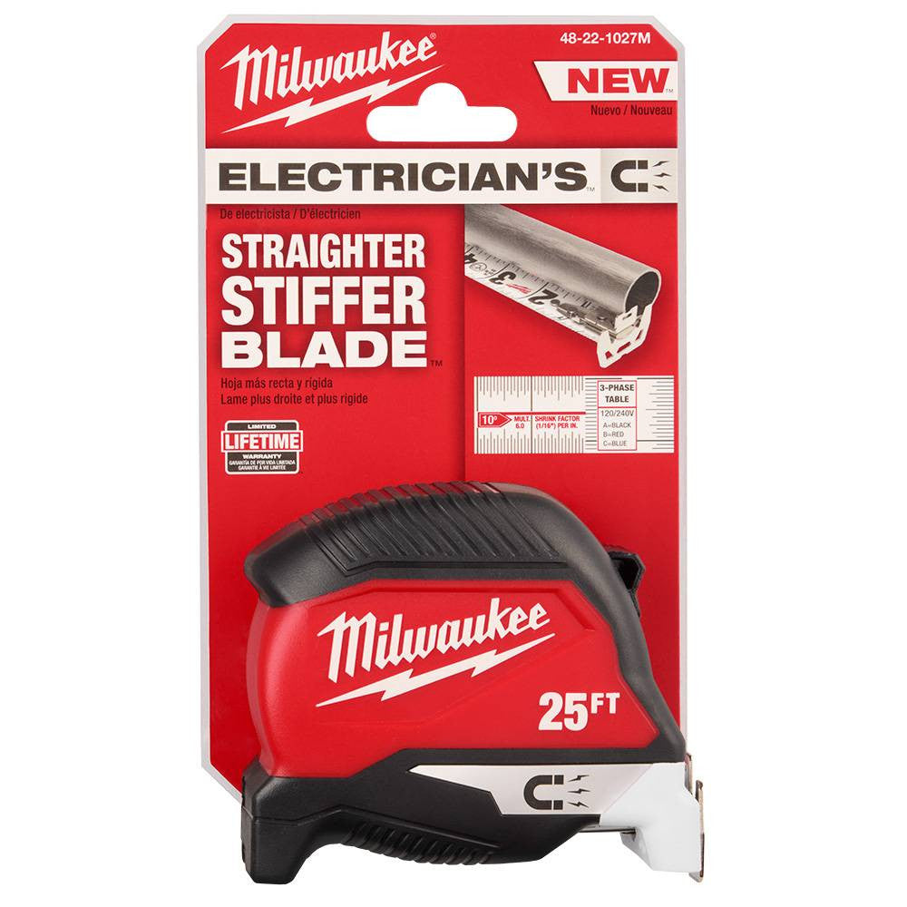 Milwaukee 48-22-1027M 25' Electrician's Magnetic Tape Measure showing in packaging