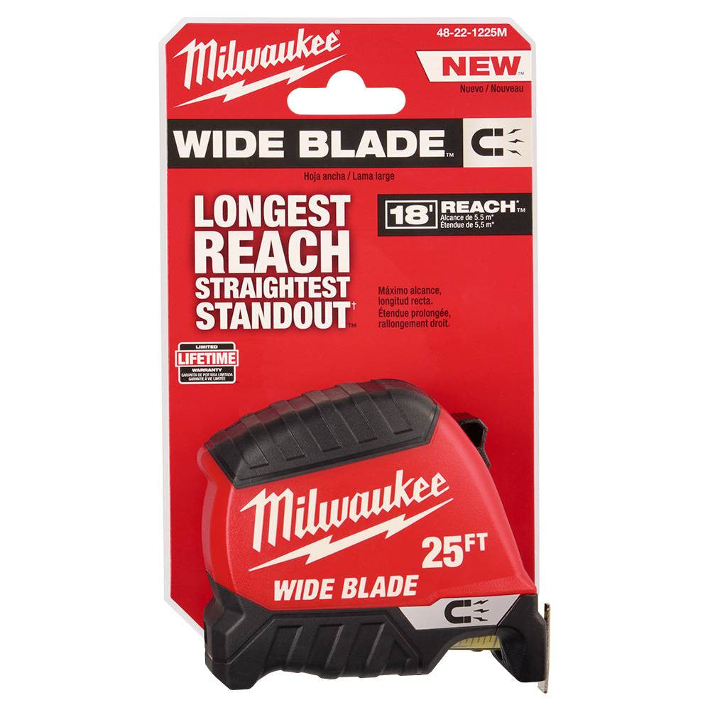 Milwaukee 48-22-1225M 25' Wide Blade Magnetic Tape Measure showing in packaging