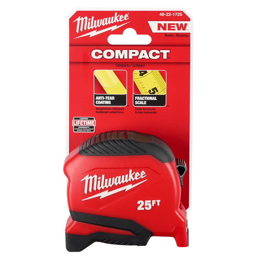 Milwaukee 48-22-1725 25ft Compact Tape Measure showing tape measure in packaging