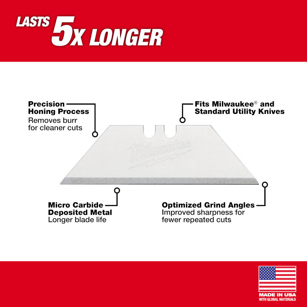Milwaukee 48-22-1905 General Purpose Utility Knife Blades - 5pk showing features of the blades
