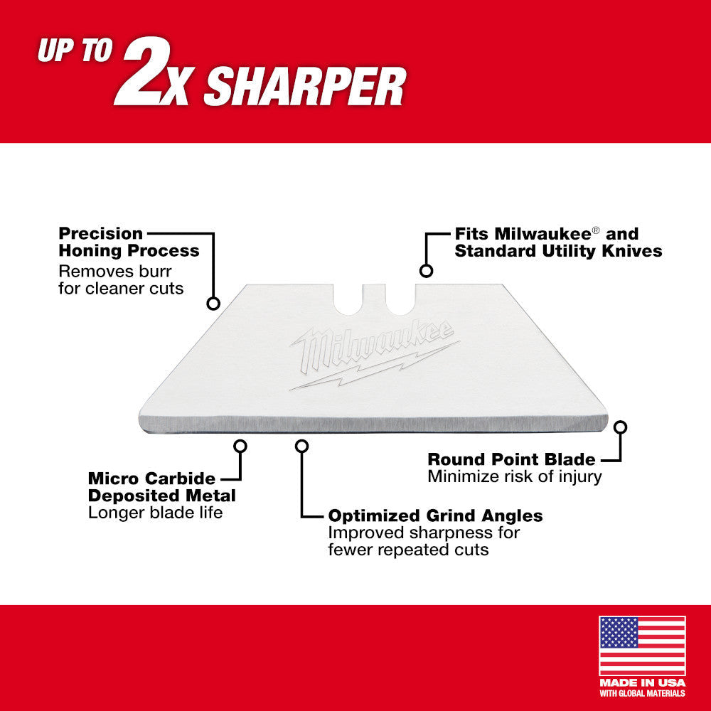 Milwaukee 48-22-1934 Carton Utility Knife Blades - 5pk showing features of the blade