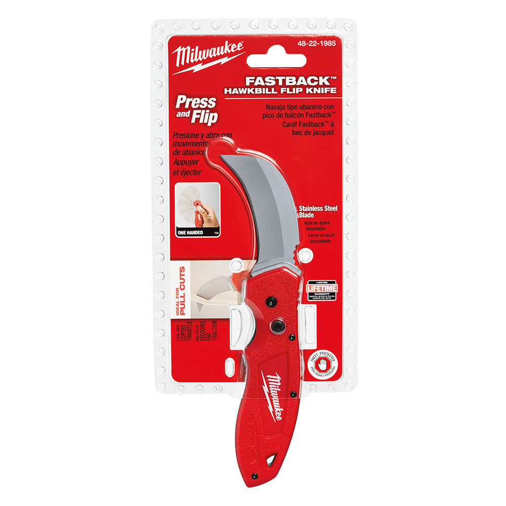 Milwaukee 48-22-1985 FASTBACK Hawkbill Folding Knife showing knife in packaging