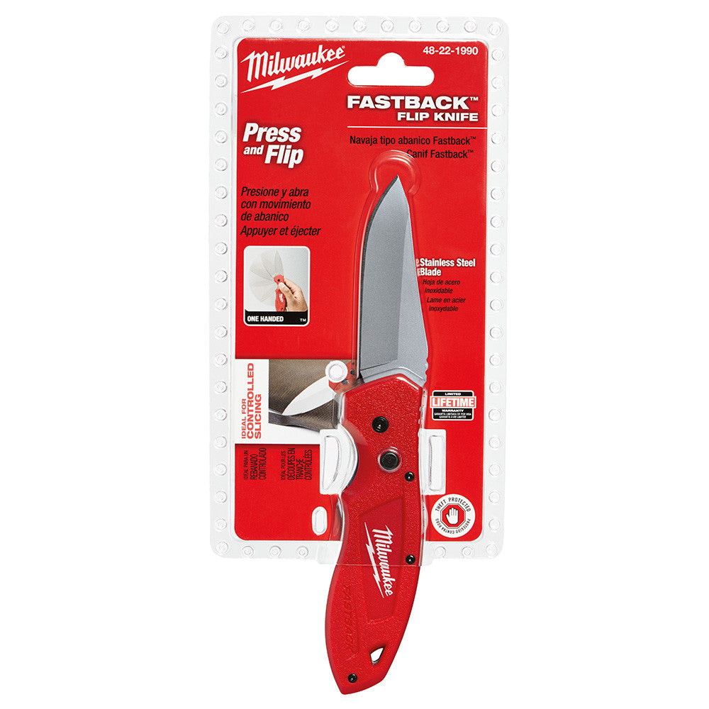 Milwaukee 48-22-1990 FASTBACK Smooth Folding Pocket Knife showing knife in packaging
