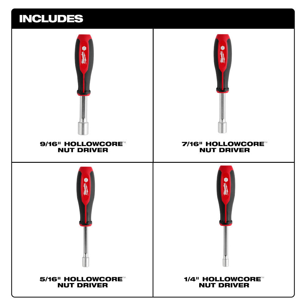 Milwaukee 48-22-2444 4pc SAE HollowCore Nut Driver Set