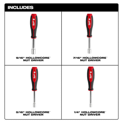 Milwaukee 48-22-2444 4pc SAE HollowCore Nut Driver Set