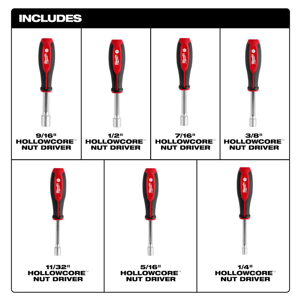 Milwaukee 48-22-2447 7pc SAE HollowCore Nut Driver Set