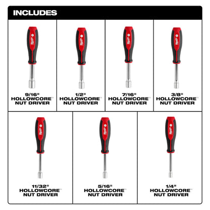 Milwaukee 48-22-2447 7pc SAE HollowCore Nut Driver Set