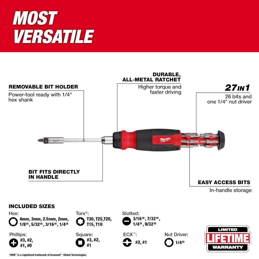 Milwaukee 48-22-2904 27-In-1 Ratcheting Multi-Bit Screwdriver