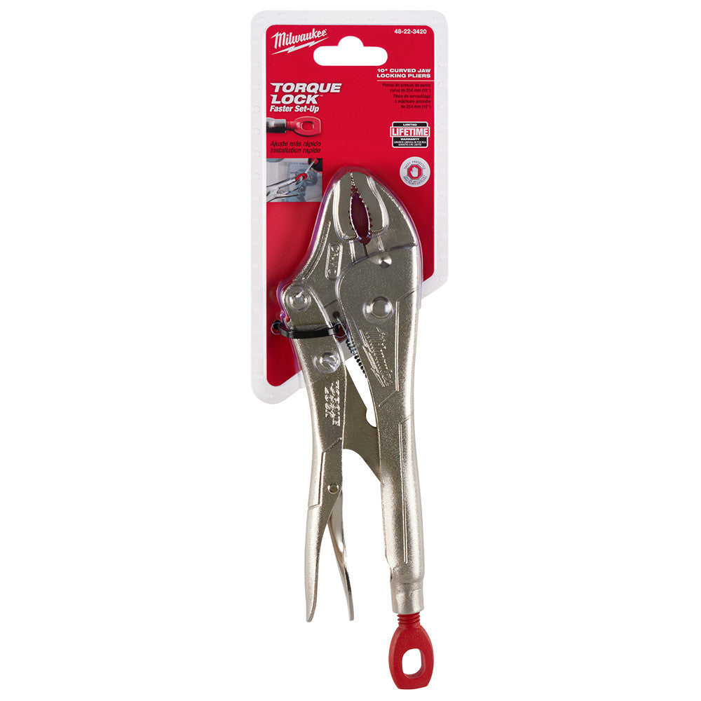 Milwaukee 48-22-3420 10 inch TORQUE LOCK Curved Jaw Locking Pliers showing in packaging