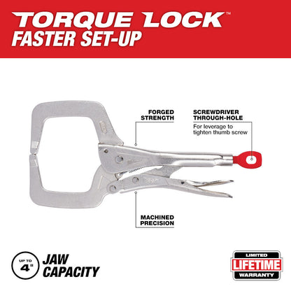 Milwaukee 48-22-3531 11 inch TORQUE LOCK Locking C-Clamp with Regular Jaws showing features of the pliers