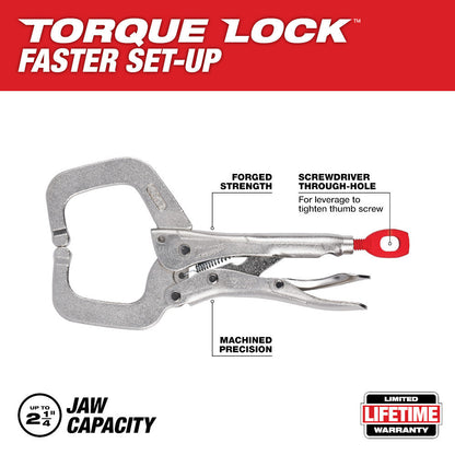 Milwaukee 48-22-3532 6 inch TORQUE LOCK Locking C-Clamp with Regular Jaws showing features of the pliers