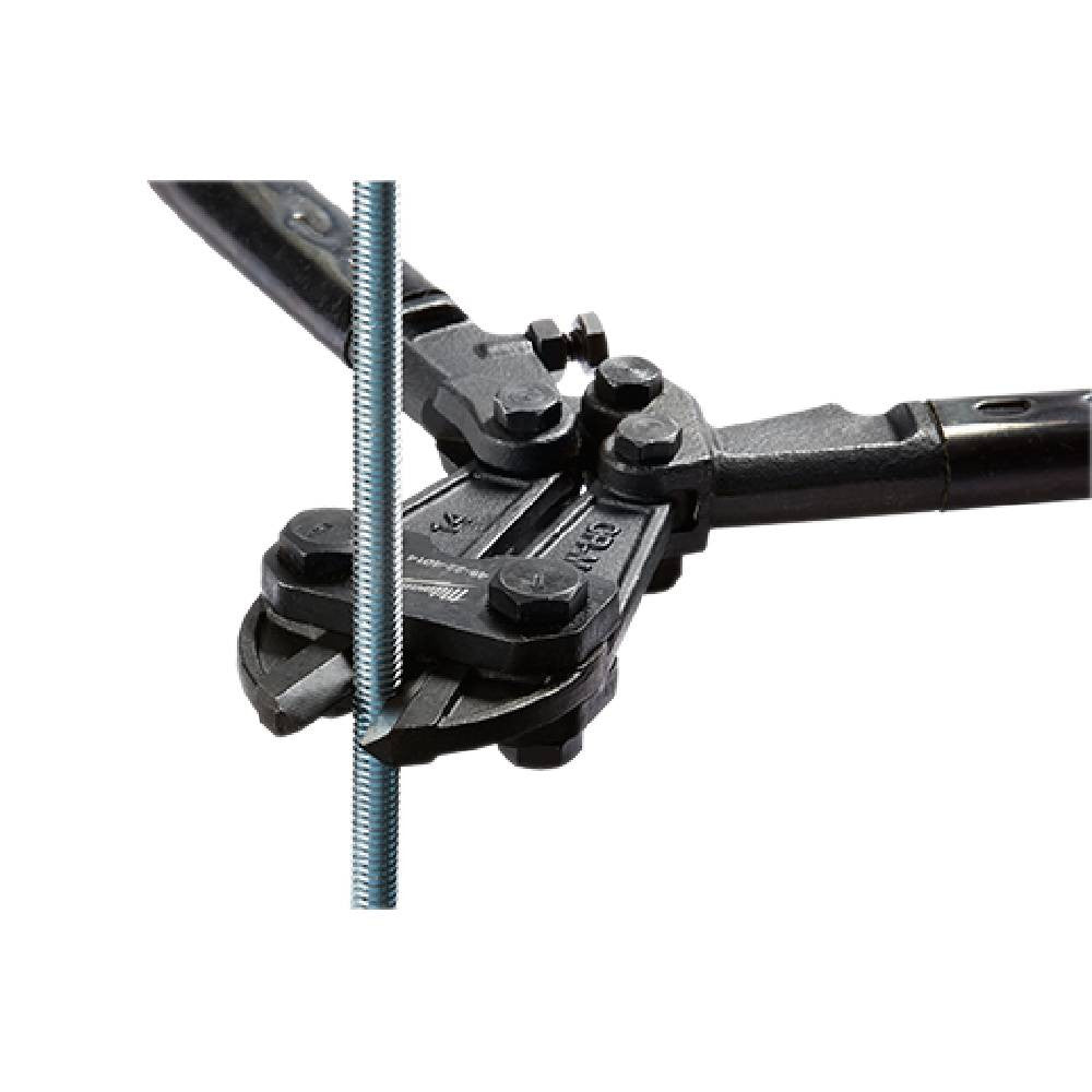 Milwaukee 48-22-4018 18 inch Bolt Cutter showing cutting action while cutting ready-rod