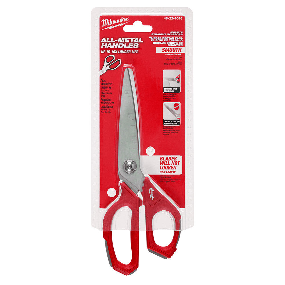 Milwaukee 48-22-4046 Jobsite Straight Scissors showing scissors in packaging