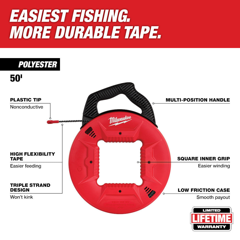 Milwaukee 48-22-4162 50 ft. 1/8 inch Polyester Fish Tape with Nonconductive Tip