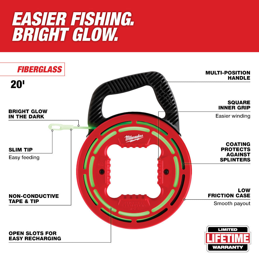 Milwaukee 48-22-4182 20 ft. Fibreglass Glow Fish Tape