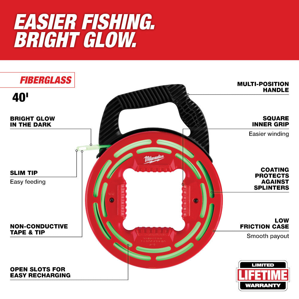 Milwaukee 48-22-4184 40 ft. Fibreglass Glow Fish Tape