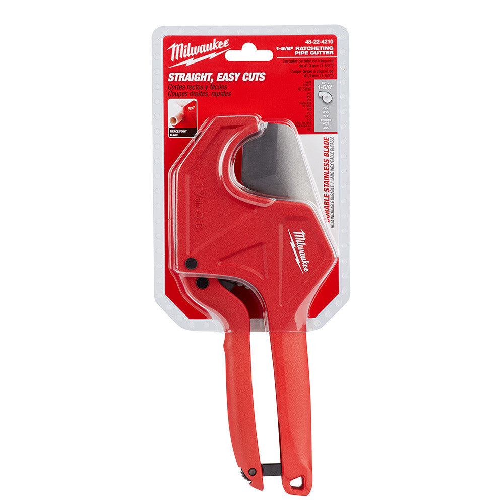Milwaukee 48-22-4210 1-5/8 inch Ratcheting Pipe Cutter showing pipe cutter in packaging