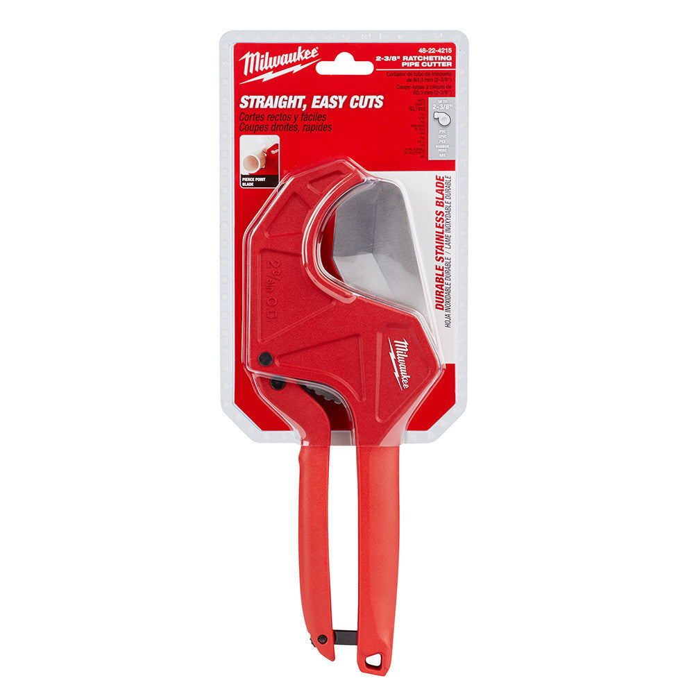 Milwaukee 48-22-4215 2-3/8 inch Ratcheting Pipe Cutter showing pipe cutter in packaging