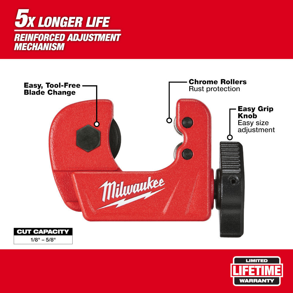 Milwaukee 48-22-4250 1/2 Inch Mini Copper Tubing Cutter cutting copper pipe