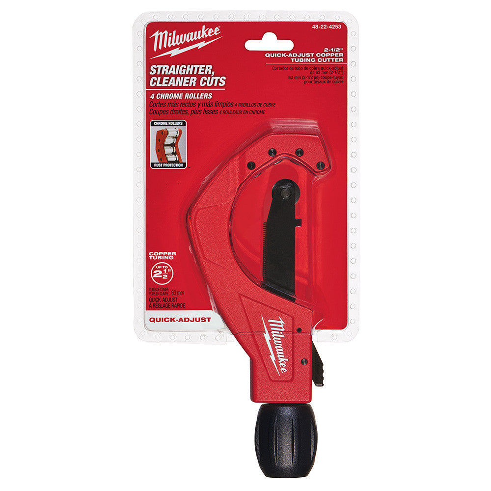 Milwaukee 48-22-4253 2-1/2 inch Quick Adjust Copper Tubing Cutter showing pipe cutter in packaging