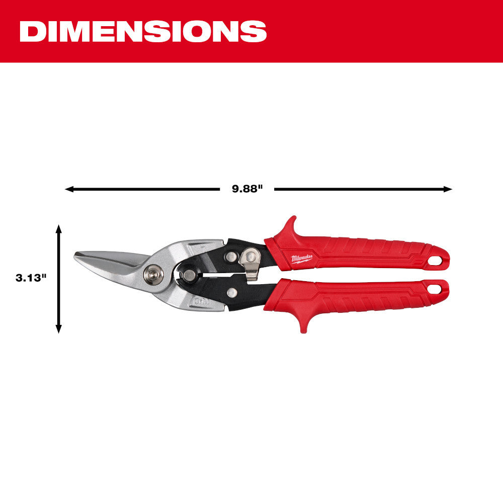 Milwaukee 48-22-4540 18GA Left Aviation Snips showing dimensions of the snips