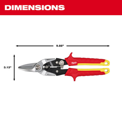 Milwaukee 48-22-4560 18GA Straight Aviation Snip showing dimensions of the snips