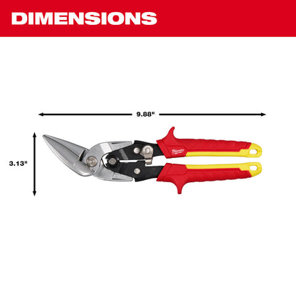 Milwaukee 48-22-4562 18GA Straight Offset Snip showing dimensions of the snips