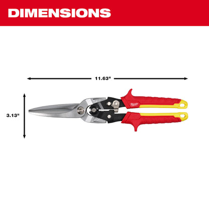 Milwaukee 48-22-4567 18GA Stght/Long Offset Snips showing dimensions of the snips