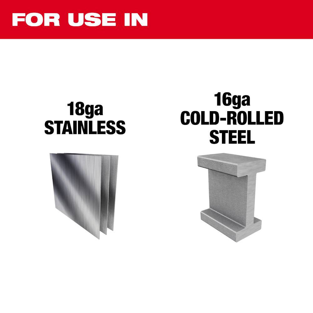 Milwaukee 48-22-4569 18GA Bulldog Aviation Snips showing maximum cutting capacities