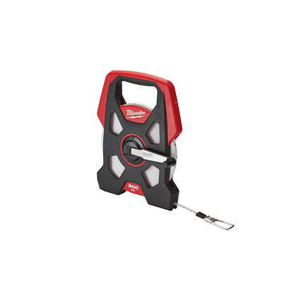 Milwaukee 48-22-5230 300 feet Open Reel Long Tape Measure showing with a few inches pulled out