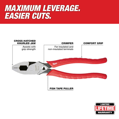 Milwaukee 48-22-6100 9-inch Comfort Grip High Leverage Lineman foots Pliers with Crimper