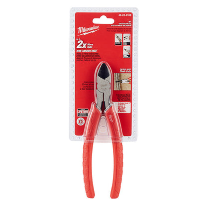 Milwaukee 48-22-6108 8 inch Comfort Grip Diagonal Pliers showing cutting pliers in packaging