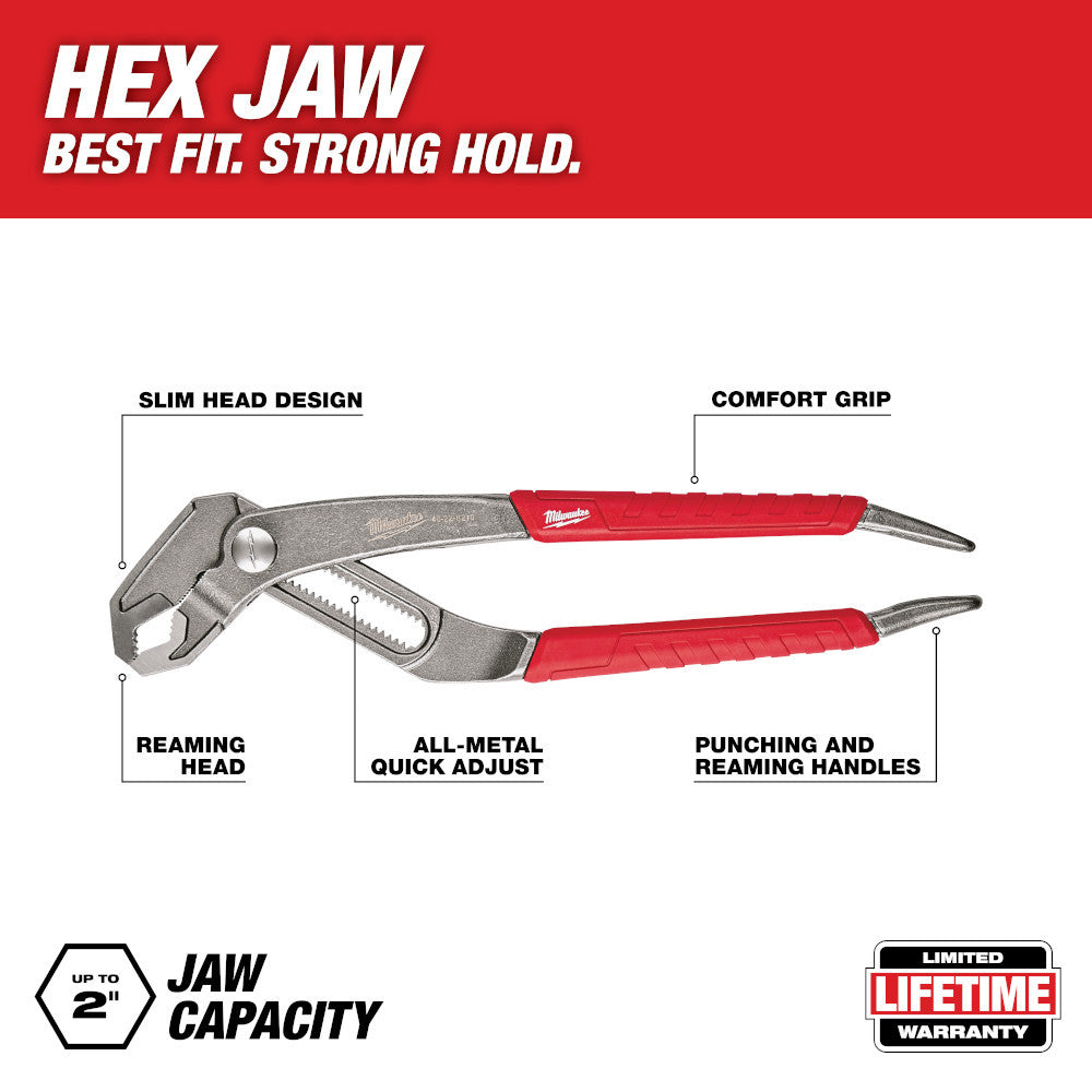 Milwaukee 48-22-6210 10 inch Comfort Grip V-Jaw Pliers showing features of the pliers