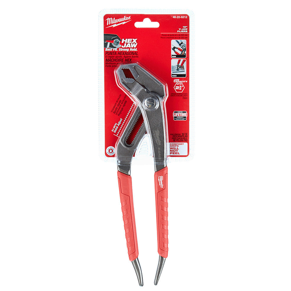 Milwaukee 48-22-6212 12 inch Comfort Grip V-Jaw Pliers showing pliers in packaging