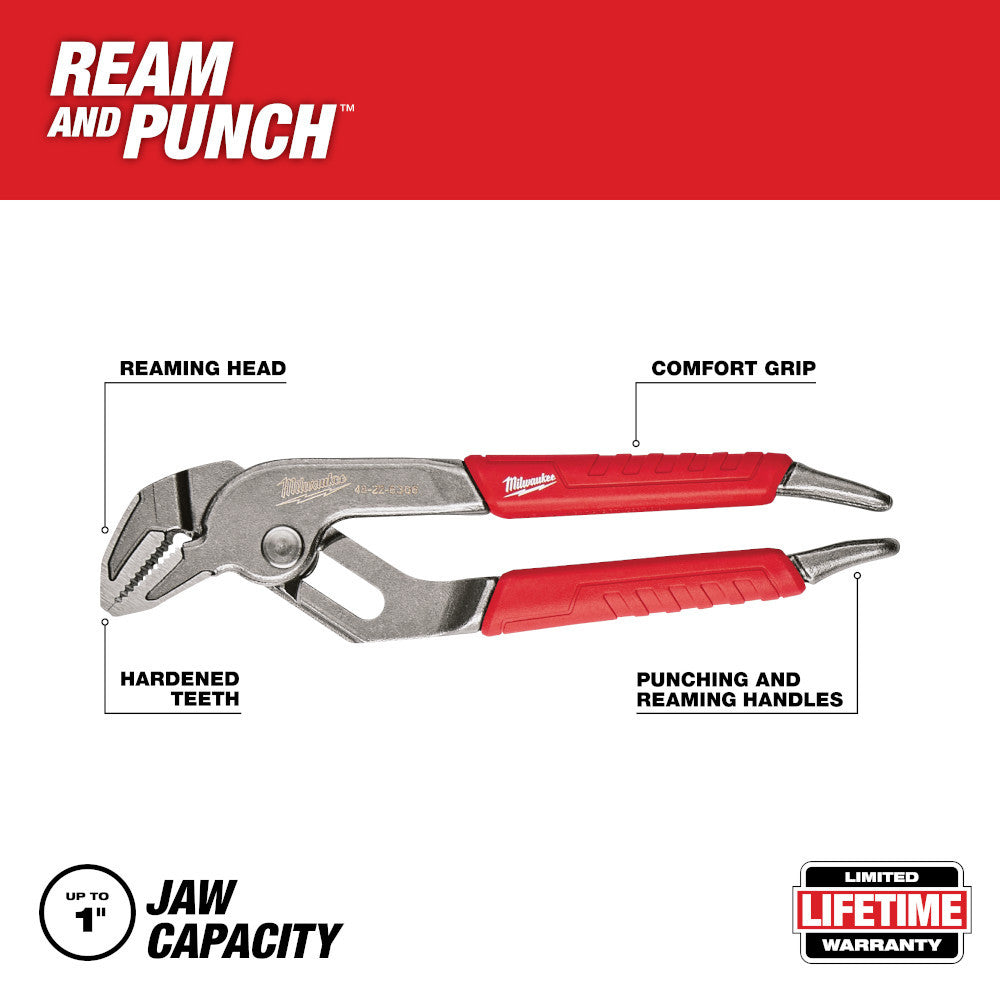 Milwaukee 48-22-6306 6 inch Comfort Grip Straight-Jaw Pliers showing features of the pliers