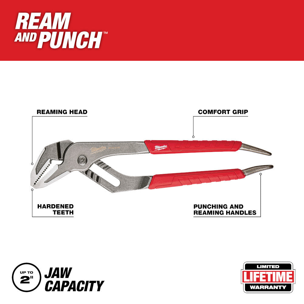 Milwaukee 48-22-6310 10 inch Comfort Grip Straight-Jaw Pliers showing features of the pliers