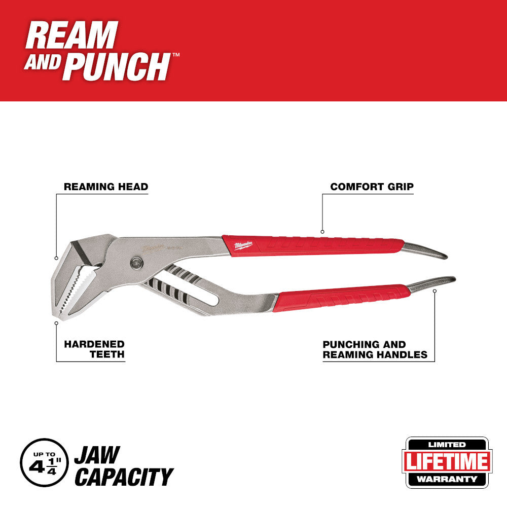 Milwaukee 48-22-6316 16 inch Comfort Grip Straight-Jaw Pliers showing features of the pliers